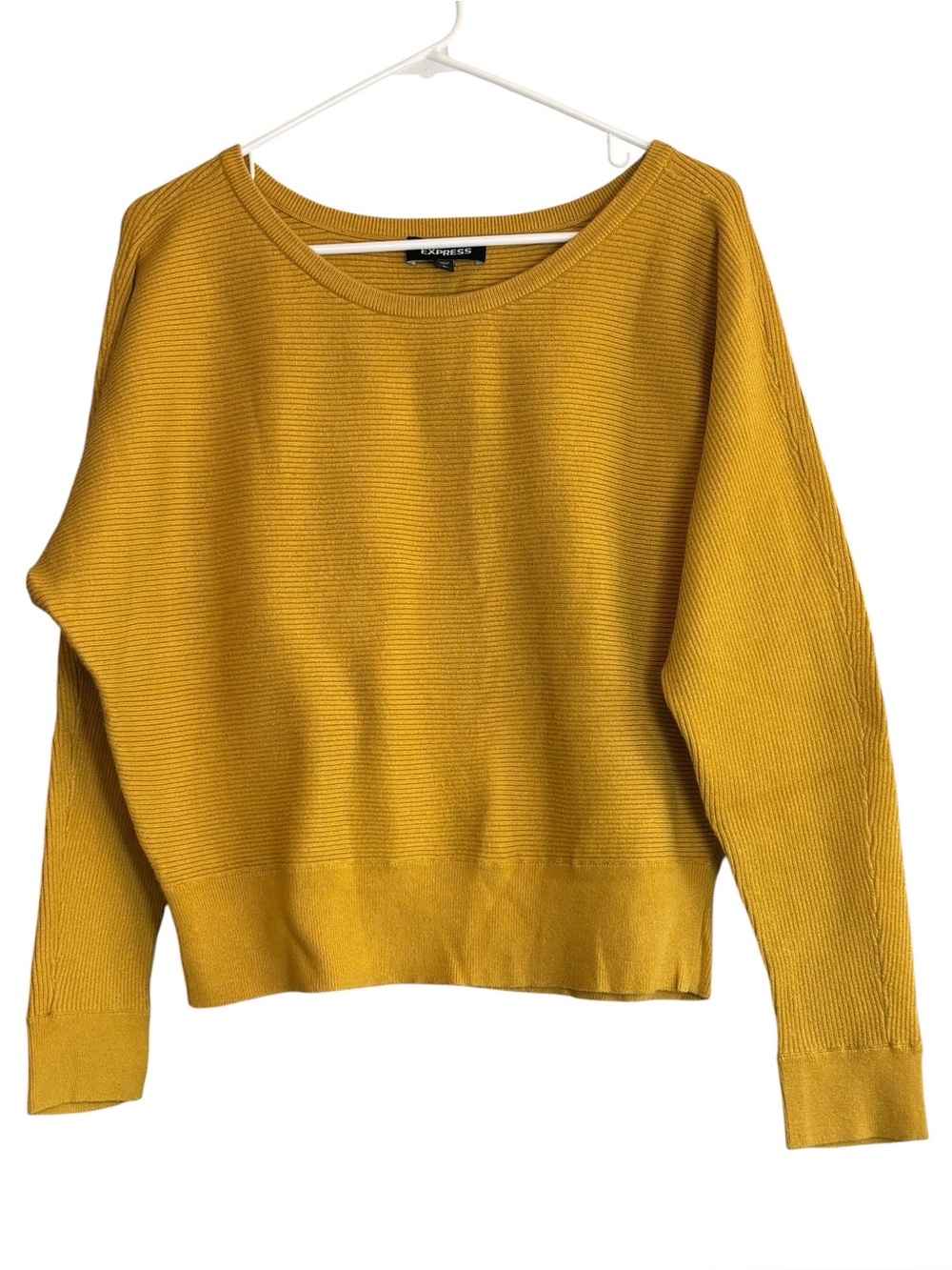 Express Mustard Yellow Ribbed Dolman Sleeve Crewneck Sweater Size Large